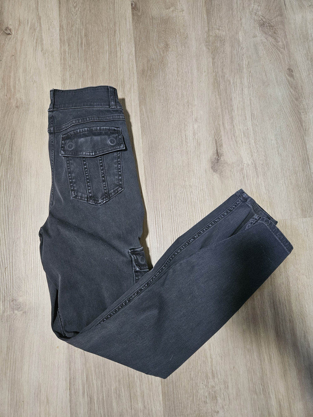 SPANX Black Washed Cargo Skinny Jeans Size M | Sculpting High-Rise Utility Style